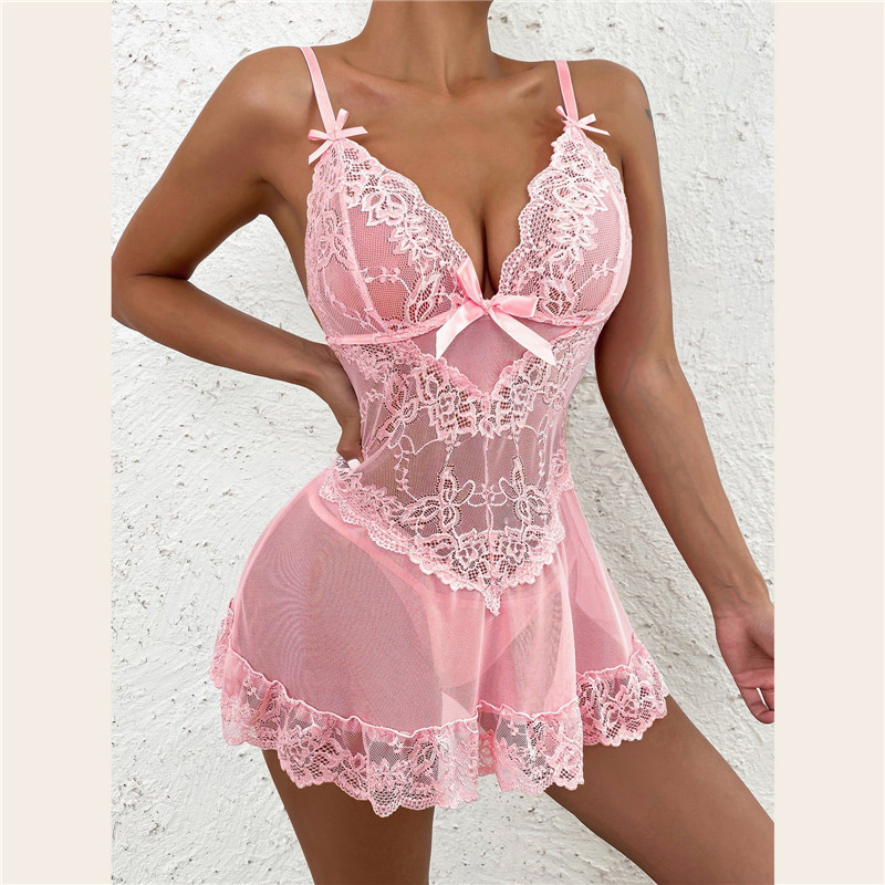 Sheer Mesh Bra - Женское сексуальное кружевное платье-бэбидолл с открытым